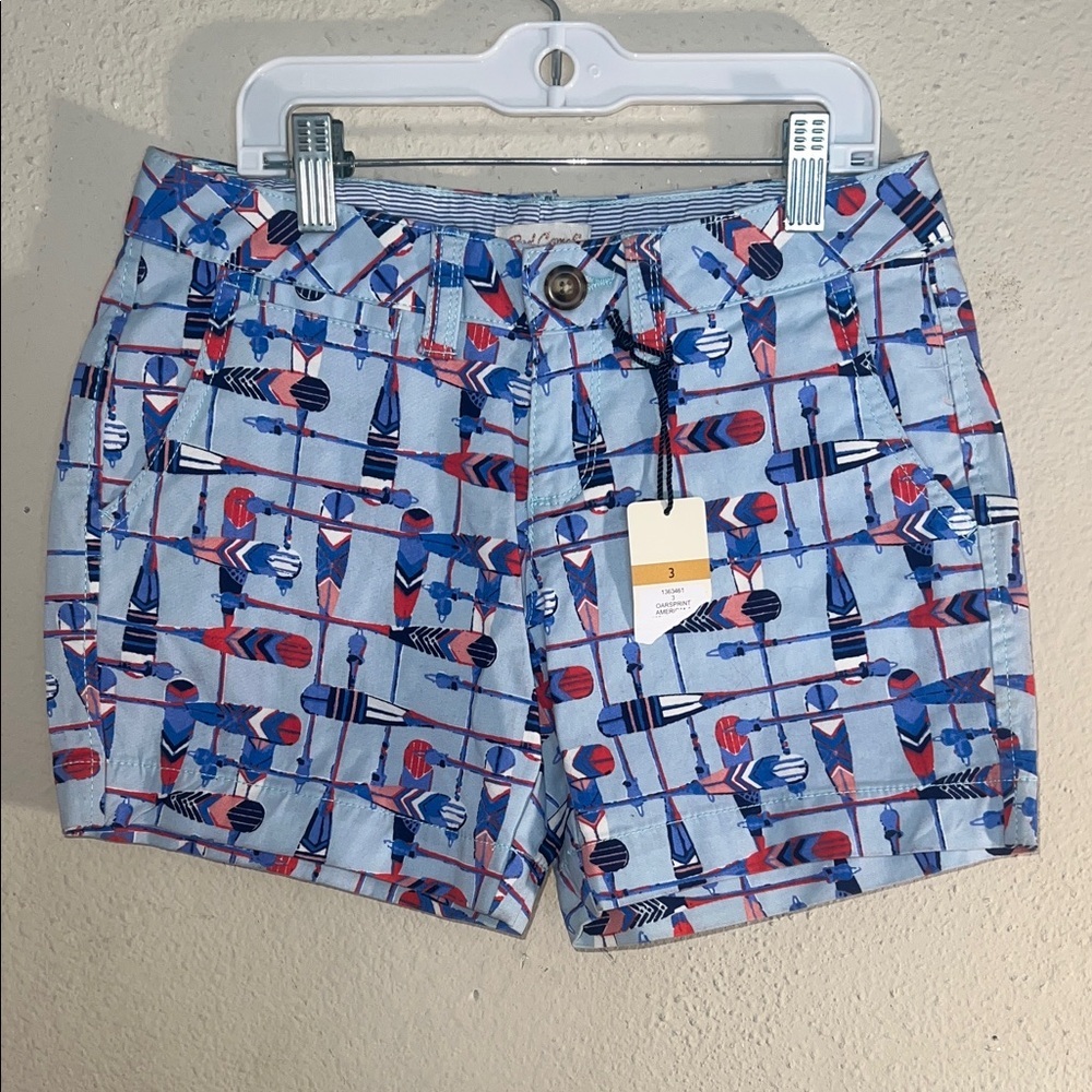 Red Camel Women's Geometric Blue and Red Shorts